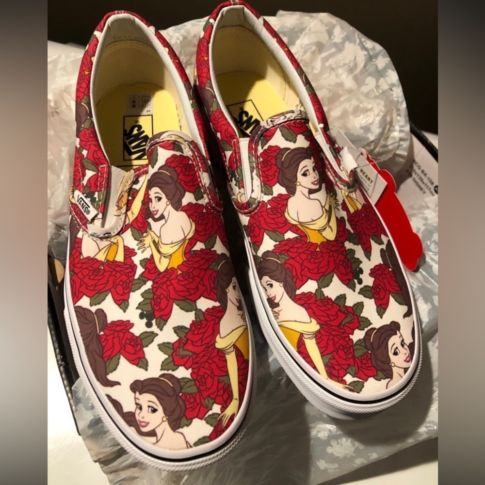 NWT Limited Edition Rare Disney X Vans Slip On Shoes featuring Belle women’s 9